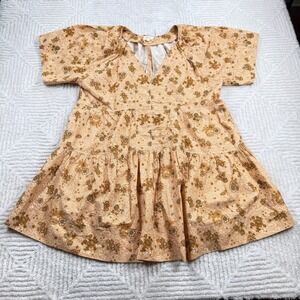 Elan Dress Large Floral Tiered Mini Brown Babydoll Cottagecore Prairie Earthy